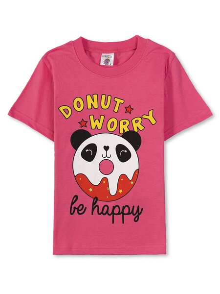 Футболка Девочкам Весёлый супер-слонёнок Розовый яркий Панда (фото 1)