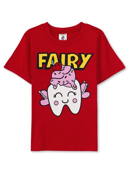 Футболка Девочкам Весёлый супер-слонёнок Красный Пирожное (фото 1)