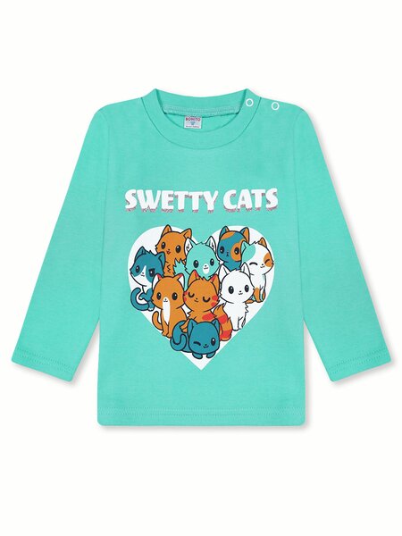 Лонгслив Девочкам Bonito Мятный Котята (фото 1)