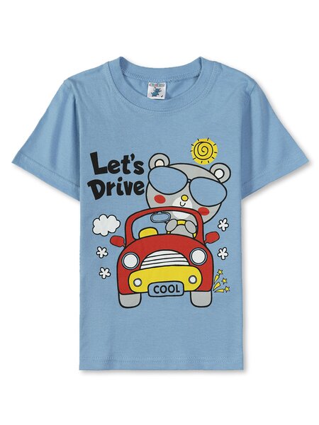 Футболка Мальчикам Весёлый супер-слонёнок Синий светлый Машинка (фото 1)