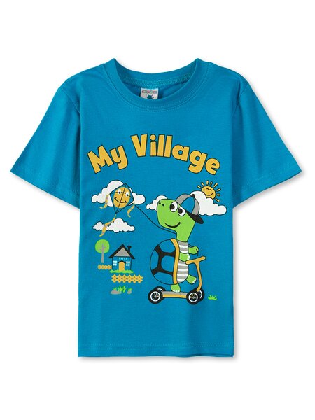 Футболка Мальчикам Весёлый супер-слонёнок Синий Черепаха (фото 1)