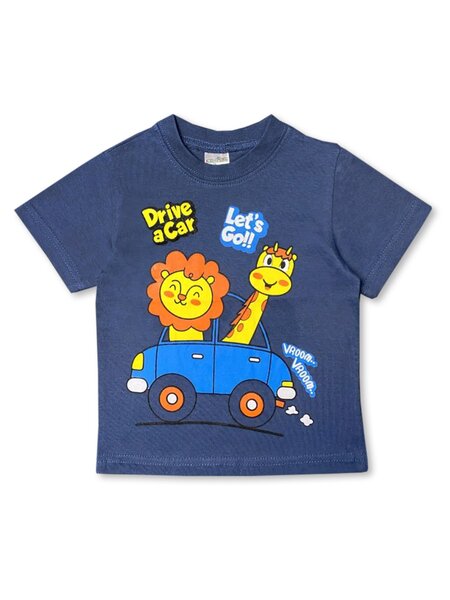 Футболка Мальчикам Весёлый супер-слонёнок Серо-синий Зверята (фото 1)