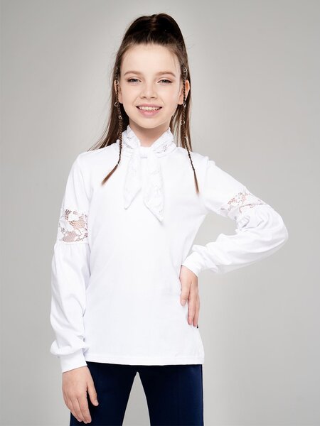 Блузка Девочкам Looklie Белый Без рисунка (фото 1)