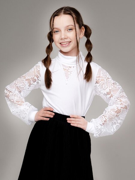 Блузка Девочкам Looklie Белый Без рисунка (фото 1)