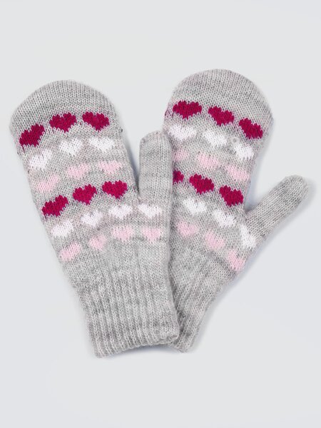 Варежки Девочкам Россия Серый меланж; Малиновый Сердечки (фото 1)