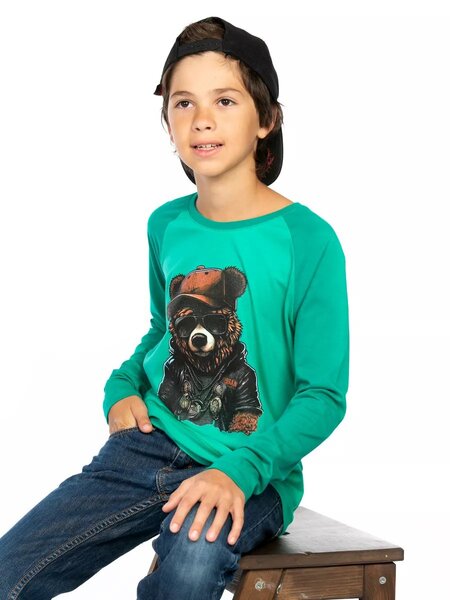 Лонгслив Мальчикам Baby style Зелёный Медведь (фото 1)