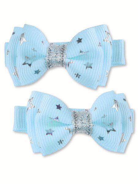 Бантик на зажиме, 2 шт Девочкам Baby`s joy Голубой Звёзды (фото 1)