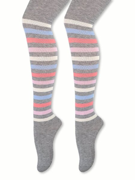 Колготки Девочкам Para socks Серый меланж Полоски (фото 1)