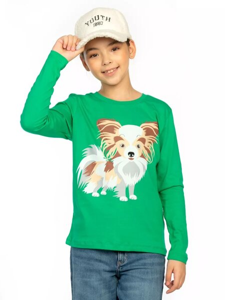 Лонгслив Девочкам Baby style Зелёный Собачка (фото 1)