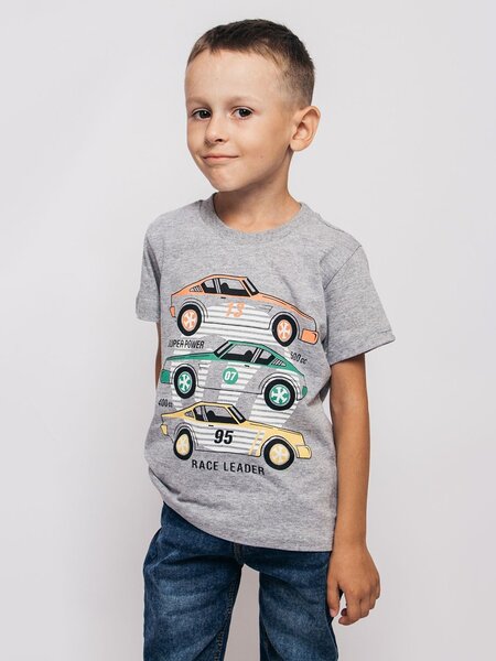 Футболка Мальчикам Be friends Серый меланж Машины (фото 1)
