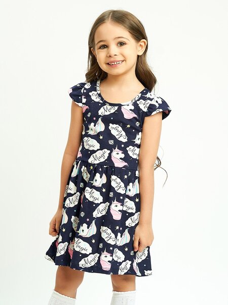 Платье Девочкам Россия Чернильный Единороги (фото 1)