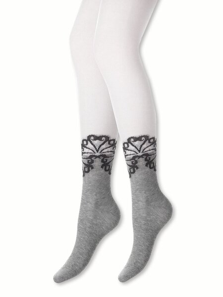 Колготки Девочкам Para socks Белый; Серый меланж Узоры (фото 1)