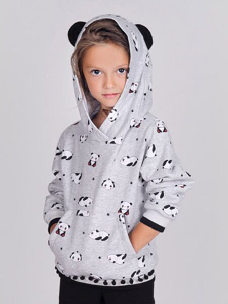 Толстовка Девочкам Россия Серый меланж Панды (фото 1)