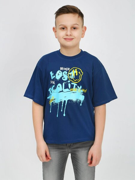Футболка Мальчикам Kip Синий тёмный Надписи (фото 1)