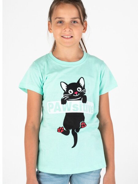 Футболка Девочкам Россия Мятный Кошка (фото 1)