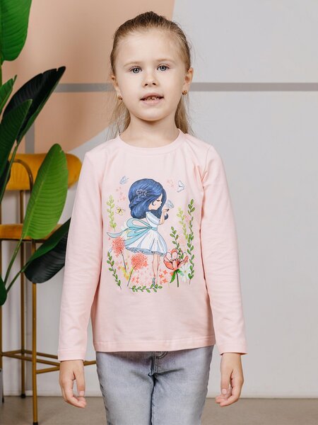 Лонгслив Девочкам Лунёва Персиковый Девочка (фото 1)