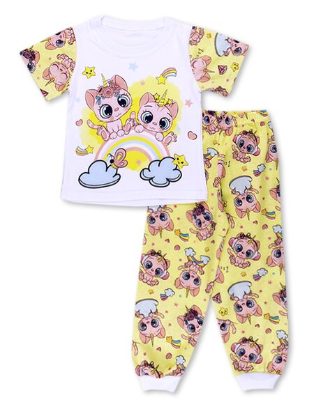 Пижама Девочкам Россия Белый; Жёлтый Котики (фото 1)