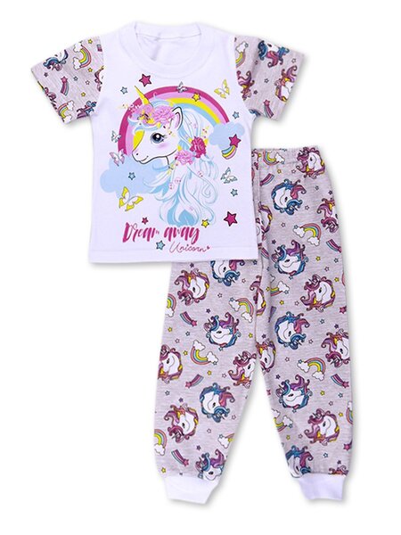 Пижама Девочкам Россия Белый; Серый меланж Единорог (фото 1)