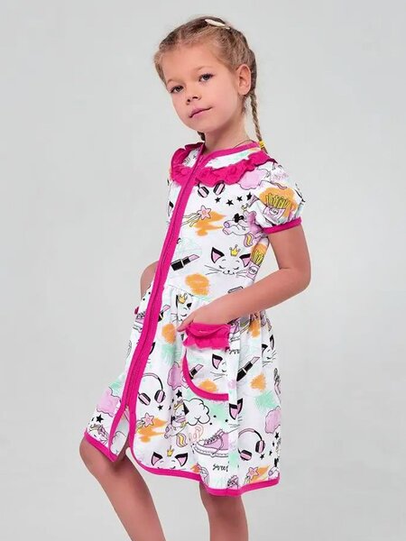 Халат Девочкам Россия Белый; Малиновый Единорог (фото 1)