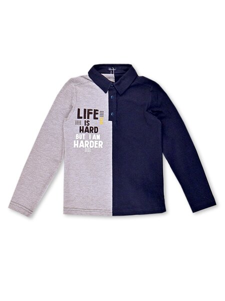 Поло Мальчикам Россия Серый меланж; Чернильный Надпись (фото 1)