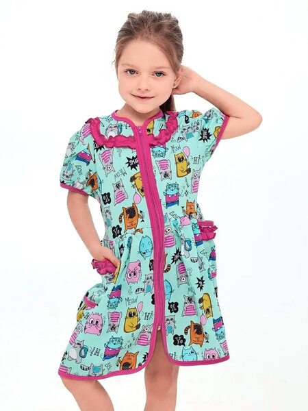 Халат Девочкам Россия Мятный Котики (фото 1)