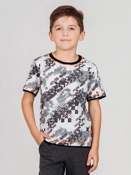 Футболка Мальчикам Россия Белый; Серый Пятнышки (фото 1)