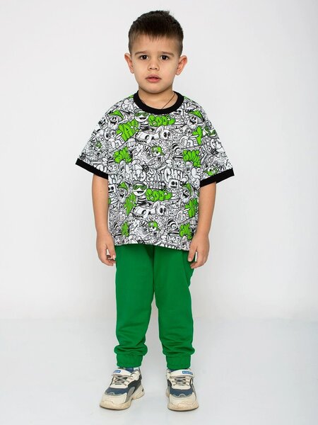 Костюм Мальчикам Ивашка Белый; Зелёный Надписи (фото 1)