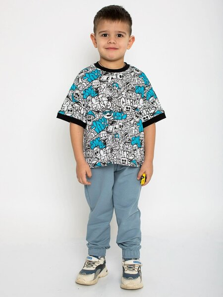 Костюм Мальчикам Ивашка Белый; Серый Надписи (фото 1)