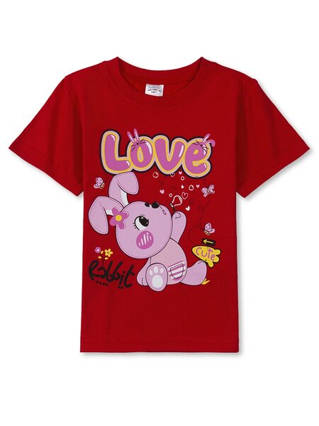Футболка Девочкам Медвежонок Красный Зайка (фото 1)