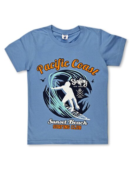 Футболка Мальчикам Весёлый супер-слонёнок Синий светлый Сёрфинг (фото 1)