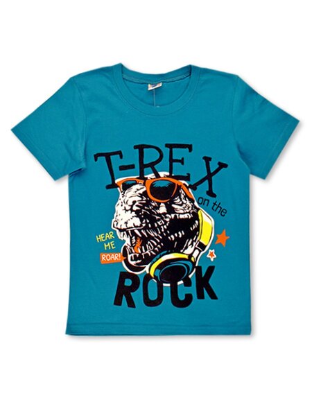 Футболка Мальчикам Весёлый супер-слонёнок Бирюзовый тёмный Динозавр (фото 1)