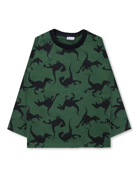 Лонгслив Мальчикам Юлала Зелёный тёмный Динозавры (фото 1)
