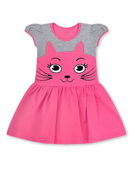 Платье Девочкам Россия Розовый яркий; Серый меланж Мордочка (фото 1)