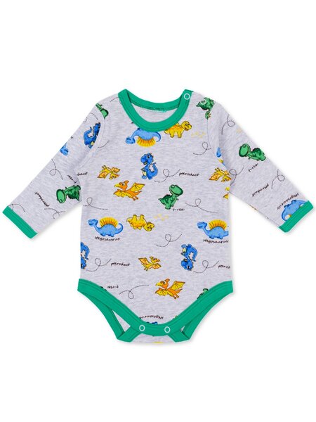 Боди Новорождённым Россия Серый меланж Динозаврики (фото 1)