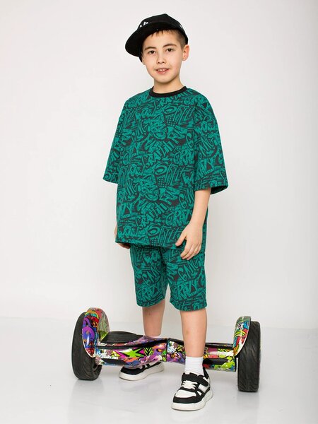 Костюм Мальчикам Ивашка Изумрудный; Чёрный Надписи (фото 1)