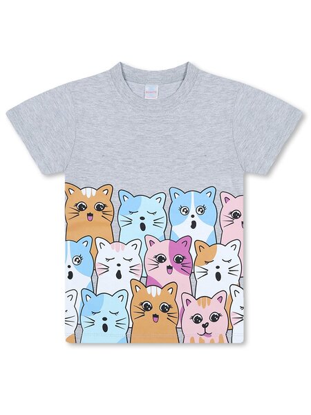 Футболка Девочкам Bonito Серый меланж Котики (фото 1)