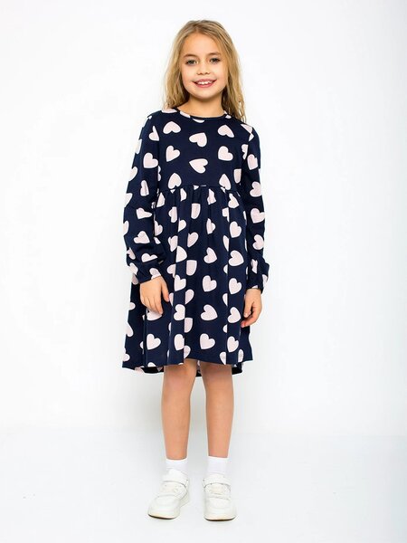 Платье Девочкам Ивашка Чернильный Сердечки (фото 1)