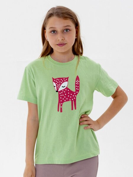 Футболка Девочкам Takro Зелёный светлый Лисичка (фото 1)