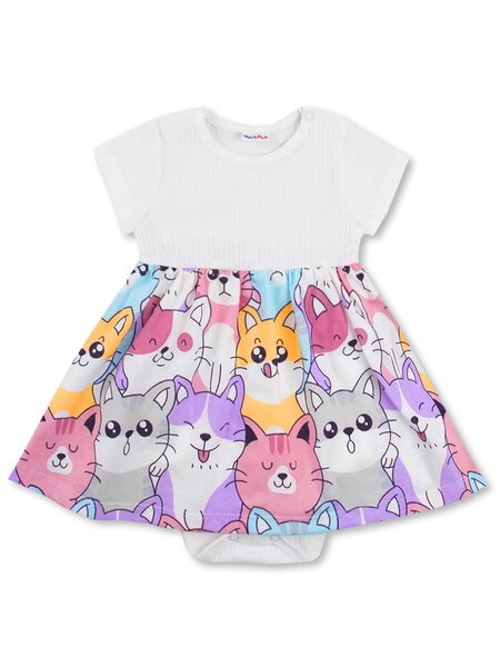 Платье-боди Новорождённым Юлала Молочный Котики (фото 1)