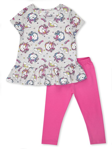 Костюм Девочкам Юлала Серый меланж; Розовый яркий Единороги (фото 1)