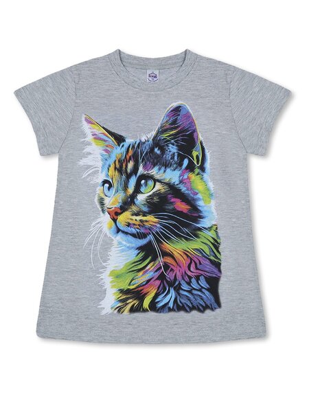 Футболка Девочкам Bonito Серый меланж Кошка (фото 1)