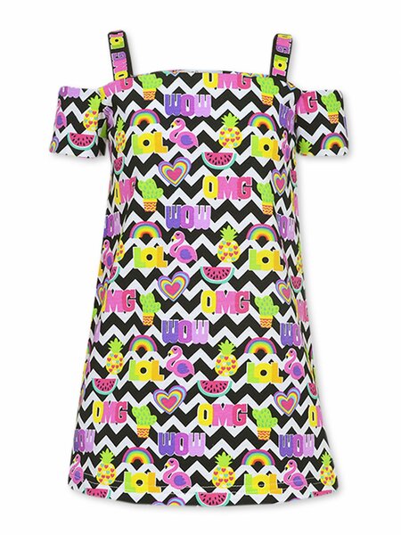 Платье Девочкам Лунёва Белый; Чёрный Надписи (фото 1)