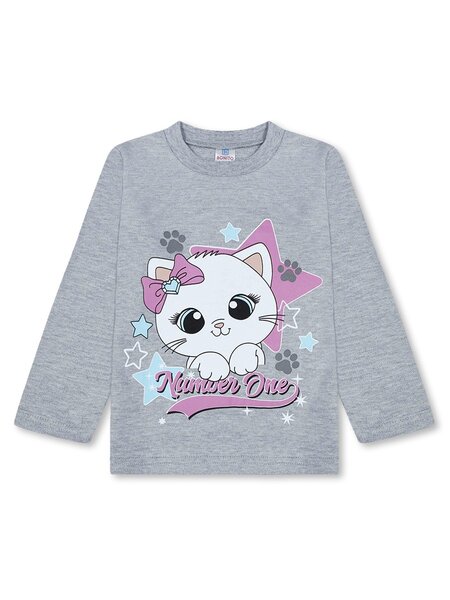 Лонгслив Девочкам Bonito Серый меланж Кошка (фото 1)