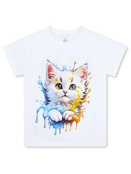 Футболка Девочкам Bonito Молочный Кошка (фото 1)