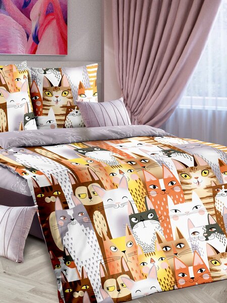 Комплект постельного белья Для дома Россия Белый; Серый Котики (фото 1)