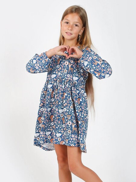Платье Девочкам Ивашка Серо-синий Цветы (фото 1)