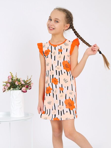 Платье Девочкам Ивашка Оранжевый Цветы (фото 1)