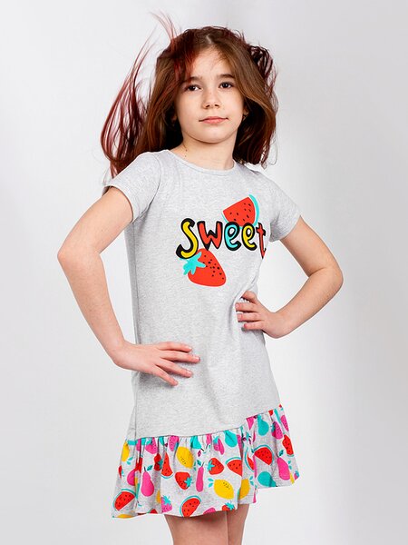 Платье Девочкам Юлала Серый меланж Ягоды (фото 1)