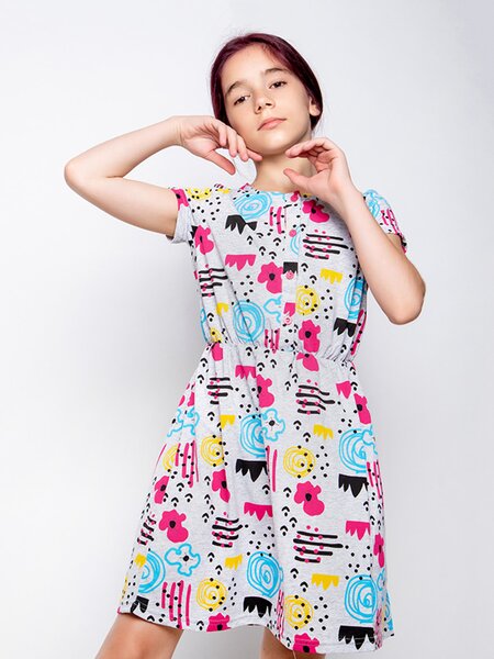 Платье Девочкам Юлала Серый меланж Абстракция (фото 1)