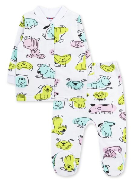 Комплект Новорождённым Юлала Белый Собачки (фото 1)